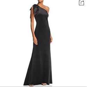 Aqua Black One-Shoulder Velvet gown